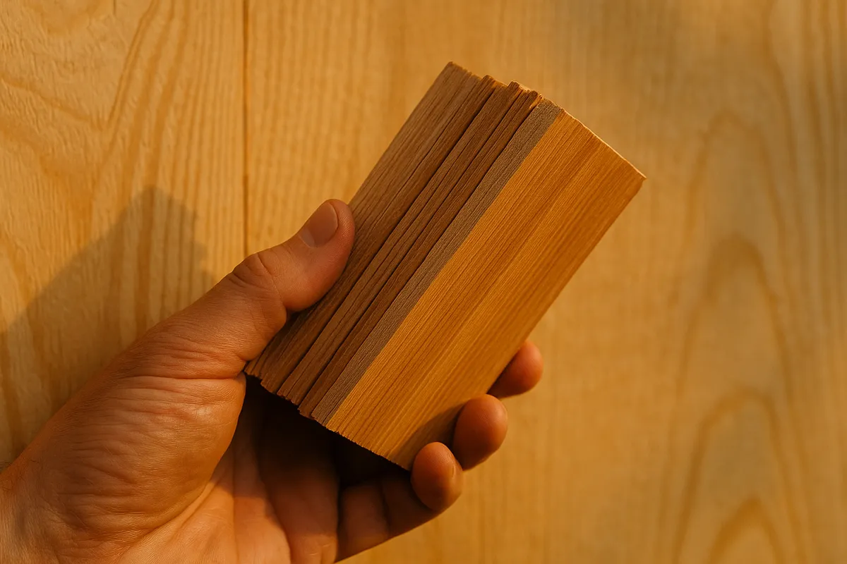 A hand examines a bundle of wooden shingles, showcasing quality materials for roof installation.